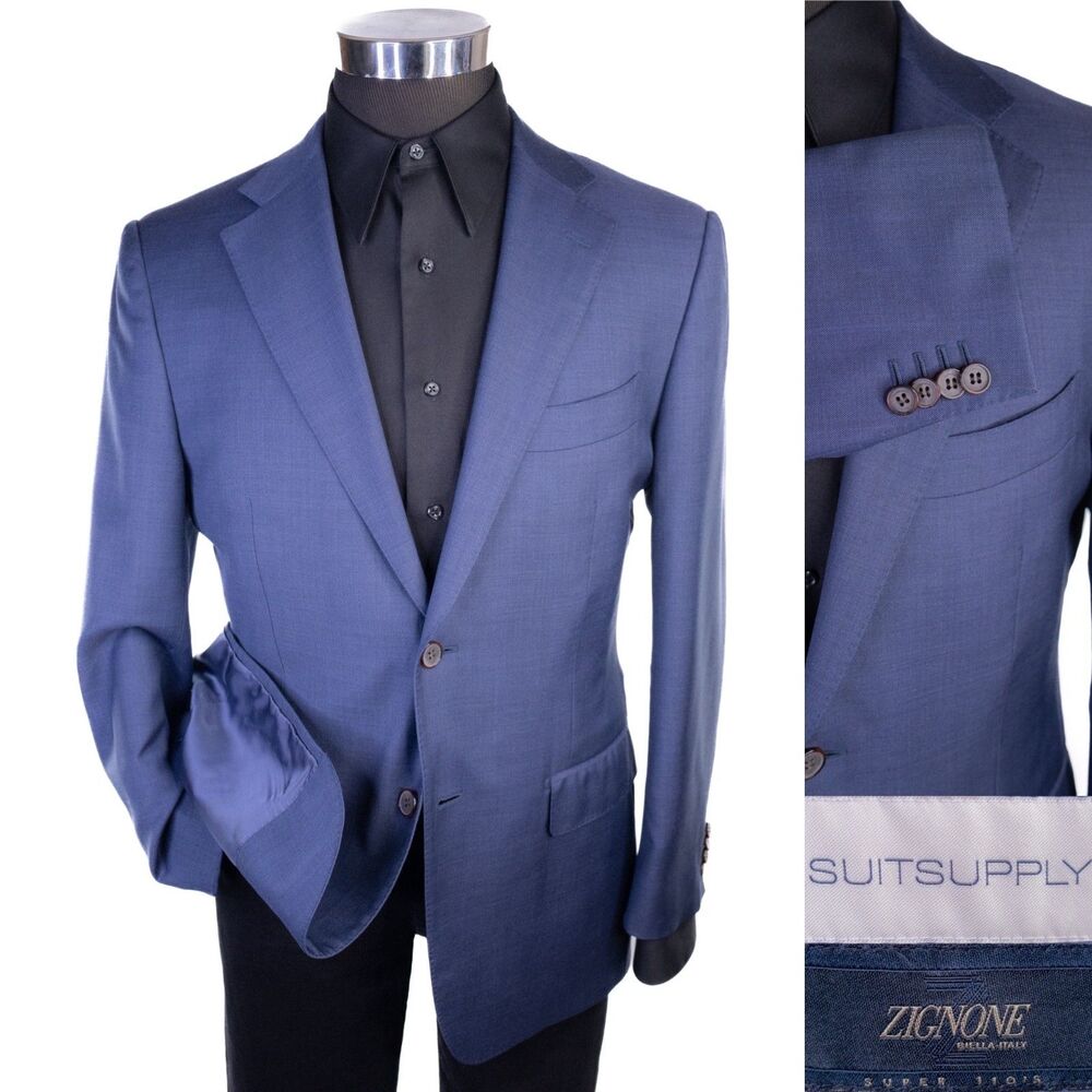 SuitSupply ZIGNONE 40S Solid Blue Blazer Sport coat Suit Jacket Wool 2-Buttons